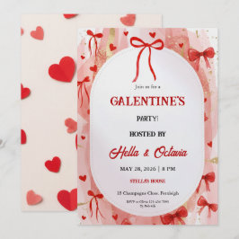 Galentine’s Party Invitation Printable, Pink & Red Kaart