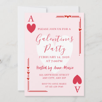 Galentines Ace Hearts Girls Valentines Invite Kaart
