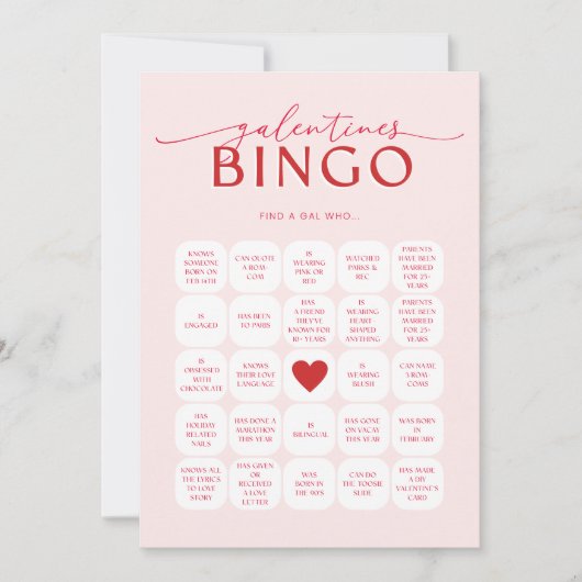 Galentines Bingo Game Kaart (Voorkant)