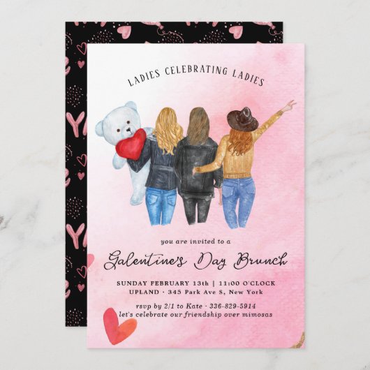 Galentine's Day Brunch Invitation Kaart (Voorkant / Achterkant)
