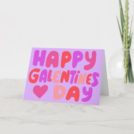 Galentines Day Bubble letters roze Curvy Retro Kaart (Voorkant)