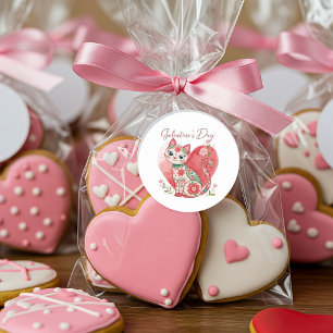 Galentines Day Cat Ronde Sticker