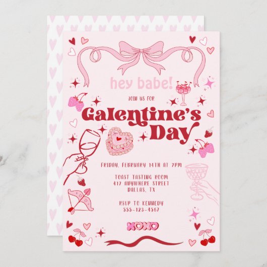 Galentine's Day  Coquette Roze Kaart (Voorkant / Achterkant)