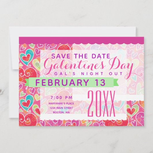 Galentine's Day Cute Hearts Party Save The Date (Voorkant)