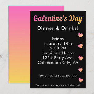 Galentines Day diner drankjes roze zwarte feest Kaart