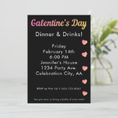 Galentines Day Dinner Drinks Pink Black Party Kaart (Staand voorkant)