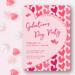 Galentine's Day-feest Rood Roze Harten Modern Kaart