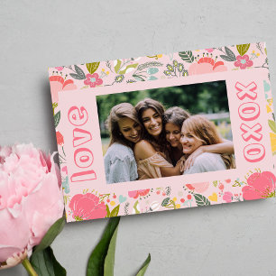 Galentine's Day foto roze xoxo bloem Feestdagenkaart