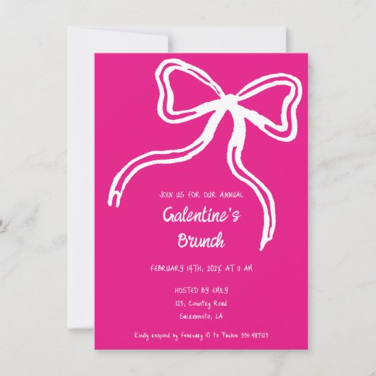 Galentine's Day hand getekend boog roze Uitnodigin Kaart (Voorkant)