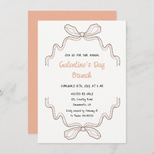 Galentine's Day hand getekend boog roze Uitnodigin Kaart (Voorkant / Achterkant)