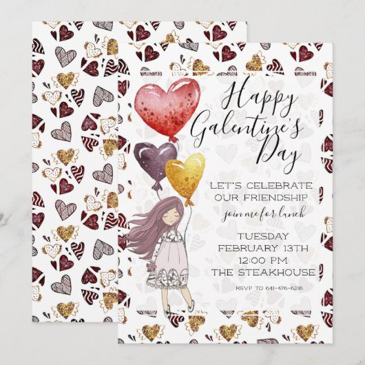 Galentine's Day Lunch Invitation Kaart (Voorkant / Achterkant)