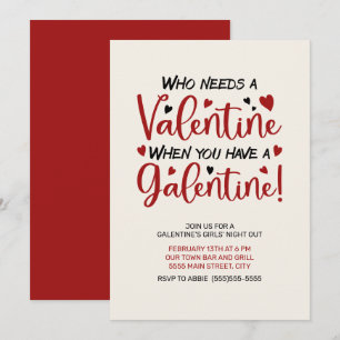 Galentine's Day Meidenavond Uitnodiging Rode Harte