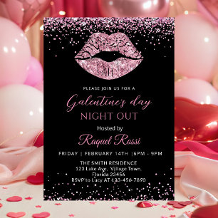 Galentine's Day Night Out Roze Glitter Lippen Kaart