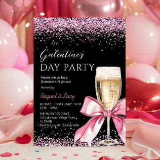 Galentine's Day Party Champagne Pink Coquette Kaart
