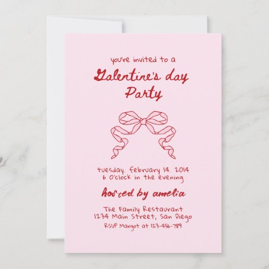 Galentine's Day Party Coquette Bow Kaart (Voorkant)