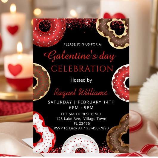 Galentine's Day Party Donuts Invitation Kaart