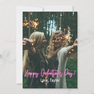 Galentine's Day Pink Neon Foto Kaart