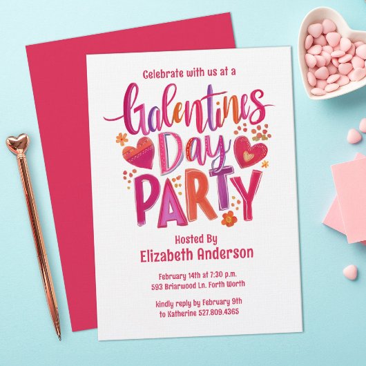 Galentines Day Red hand drawn Party Invitation