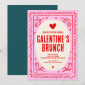 Galentine's Day Rood Roze hand getekend Brunch Kaart (Voorkant / Achterkant)