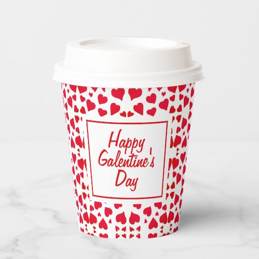 Galentines Day Script Red Hearts Pattern Papieren Bekers (Voorkant)