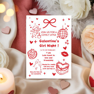 Galentine's Feest, Nacht Valentijn Hand Getekend Kaart
