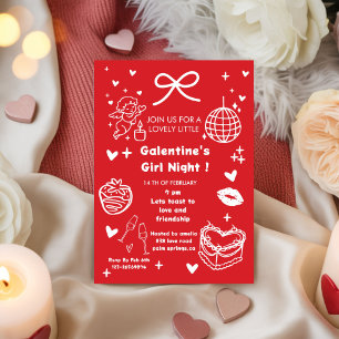 Galentine's Feest, Nacht Valentijn Rode krabbeltek Kaart