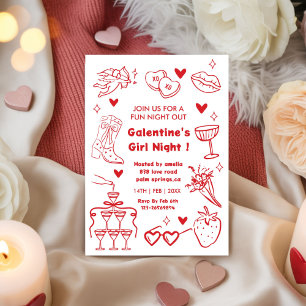Galentine's Feestje, Valentijns uitje doodle Kaart