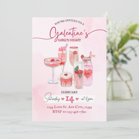 Galentine's Girl's Night Party Uitnodiging (Staand voorkant)