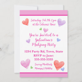 Galentine's Mahjong Party Watercolor Hearts Kaart