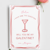 Galentine's Martini Whimsical Girly Rood en roze Kaart