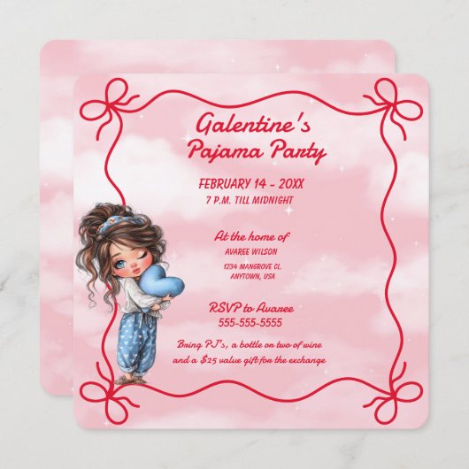 Galentine's Pajama Party Invitation Kaart (Voorkant / Achterkant)
