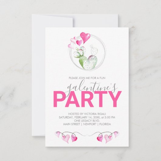 Galentines Party Invitations Waterverf Cactus (Voorkant)