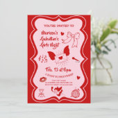 Galentine's Pink Red Hand Drawn Night Party Kaart (Staand voorkant)