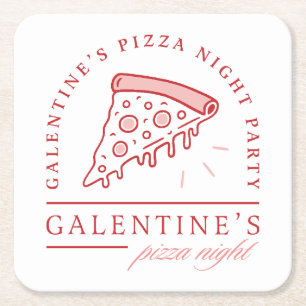 Galentines pizza avond meisjes valentijnen feest vierkante kartonnen onderzetter