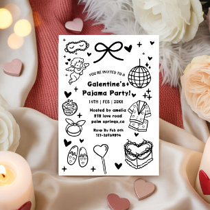 Galentine's Pyjama, Nacht Valentijnsdag Handgeteke Kaart