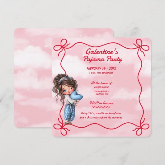 Galentine's Pyjamaparty Uitnodiging (Voorkant / Achterkant)