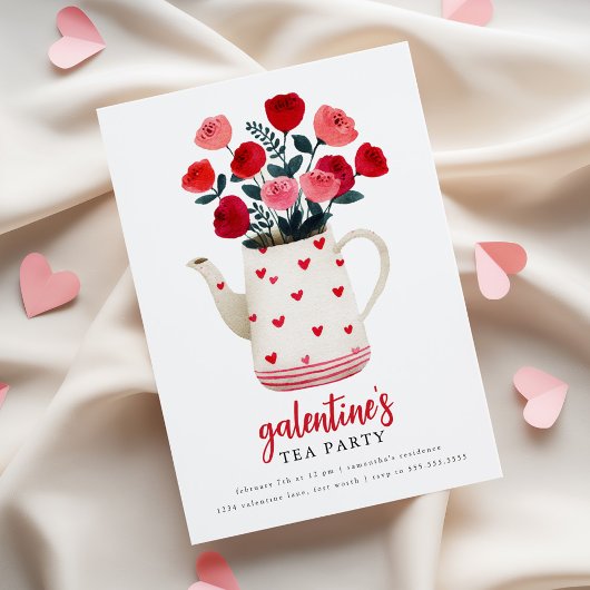 Galentine's Tea Party Teapot Floral  Invitation