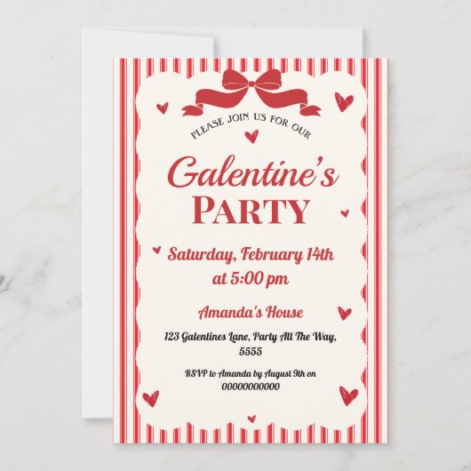 Galentines Valentijnse Partij Coquette Bow Red Hea Kaart (Voorkant)