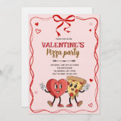 Galentines valentine retro pizza invitation kaart (Voorkant / Achterkant)