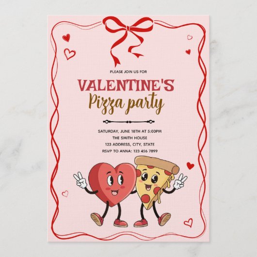 Galentines valentine retro pizza invitation kaart (Voorkant)