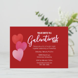 Galentinesfeest met 3 harten op rood kaart