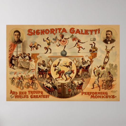 GALETTI Performing Monkeys Act VAUDEVILLE Poster (Devant)