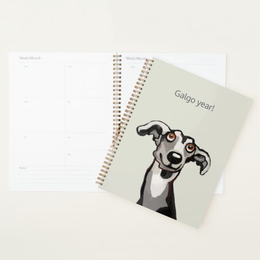 Galgo tekening zwart-wit en grijs planner (Display)