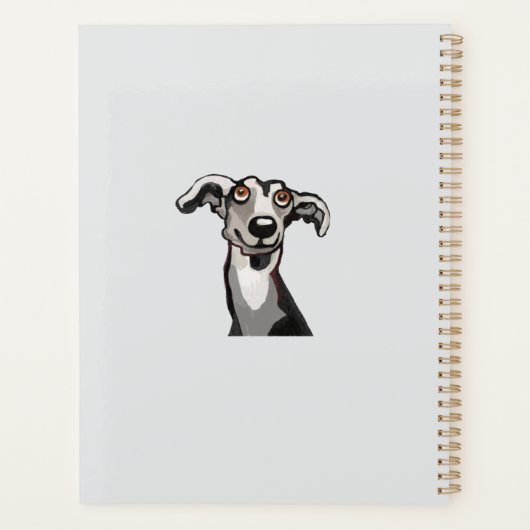 Galgo tekening zwart-wit en grijs planner (Achterkant)