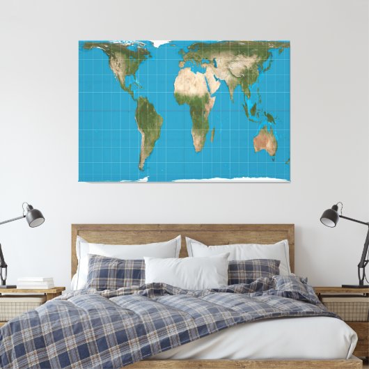 Gall Peters Projectie Wereldkaart 60x40 inch Canvas Afdruk (Insitu (Slaapkamer))