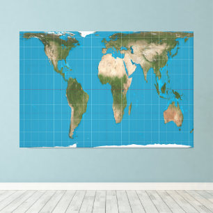 Gall Peters Projectie Wereldkaart 60x40 inch Canvas Afdruk