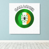 Gallagher Crest & Celtic Knot op Shamrock Canvas Afdruk (Insitu (Houten vloer))