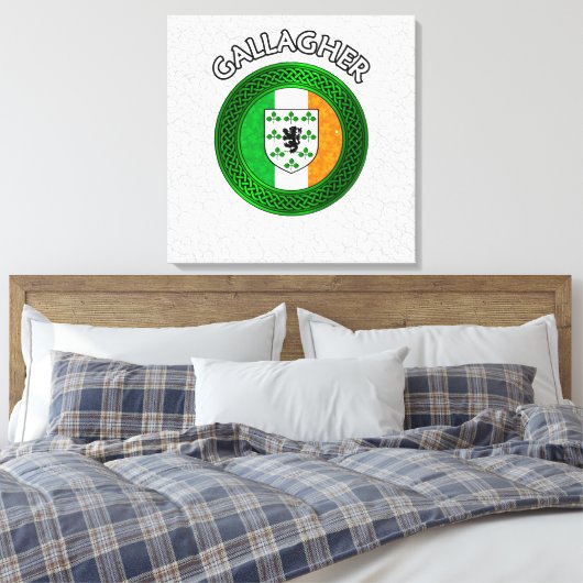Gallagher Crest & Celtic Knot op Shamrock Canvas Afdruk (Insitu (Slaapkamer))