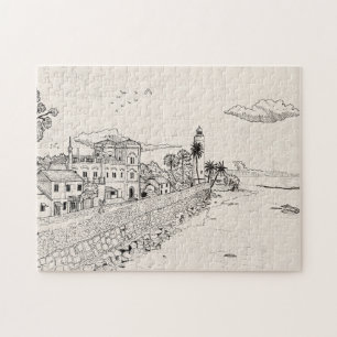 Galle Nederlands Fort Sri Lanka pen inkt illustrat Legpuzzel