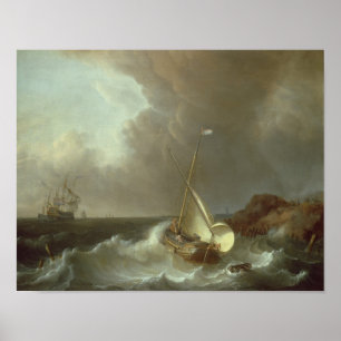 Galleon in Stormy Zeeen Poster